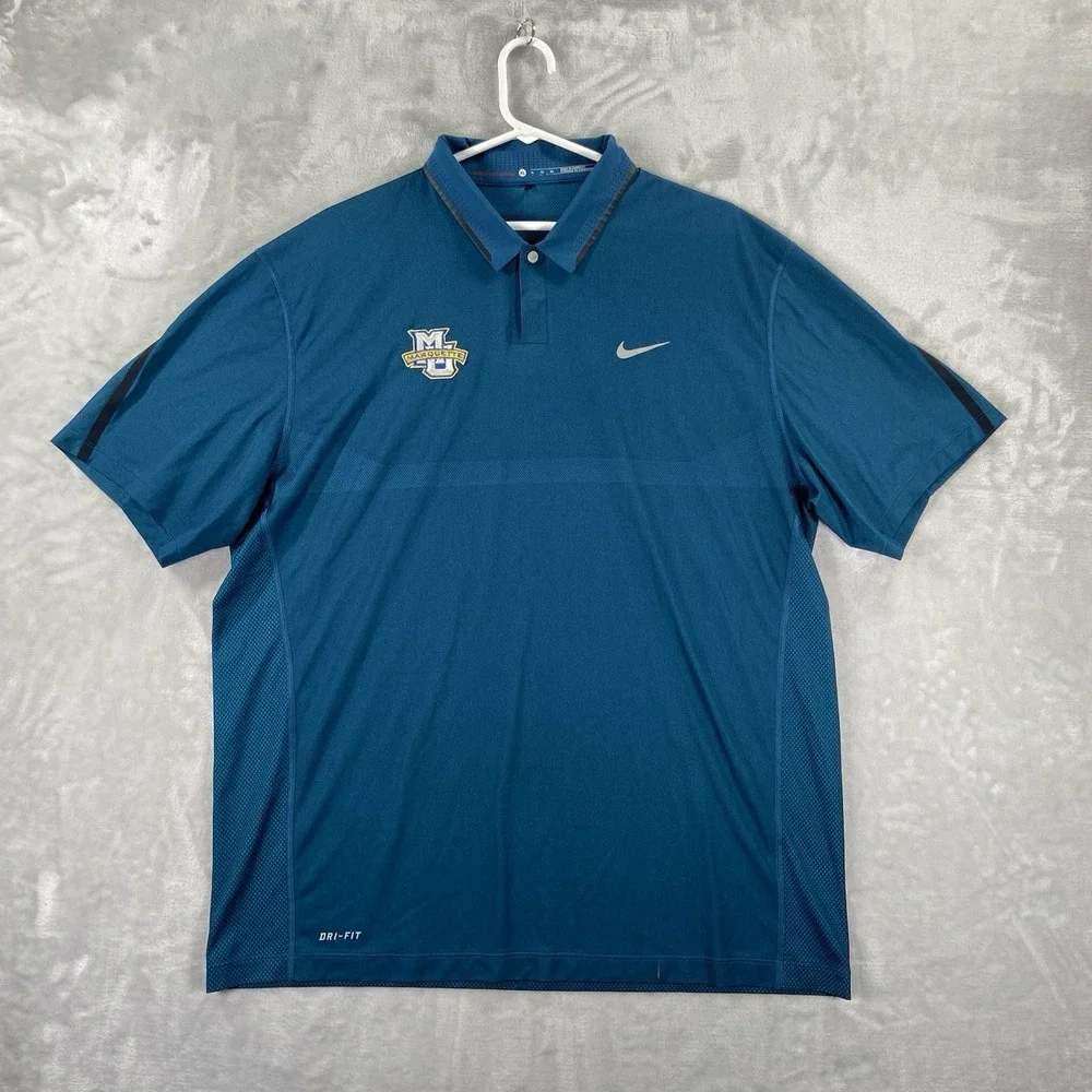 Nike Polo Shirt Mens XL Tiger Woods Collection Marquette University Dri-Fit Golf